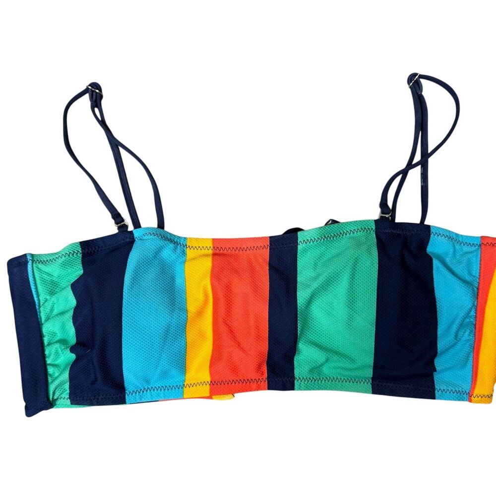 Sperry High Waist Bandeau Bikini 2 Piece XL Coastal Preppy Striped Lace Up Back - Picture 10 of 14